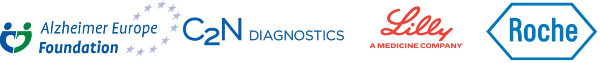 Logos of the Anti Stigma Award 2025 sponsors: Alzheimer Europe Foundation, C2N Diagnostics, Lilly and Roche