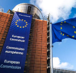 EU Commission building and EU flags